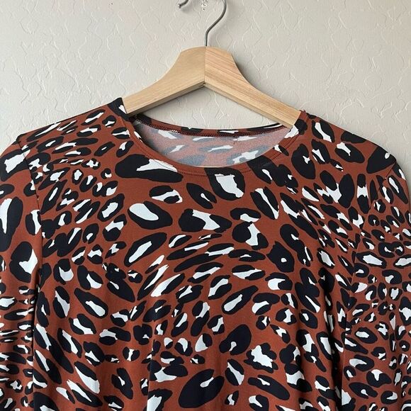 Alexandre Vauthier Brown Leopard Animal Print Long Sleeve Crewneck Tee Size L - Picture 4 of 8